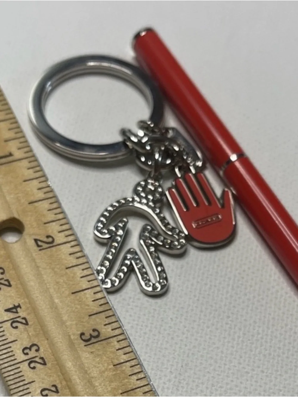 Coach Red Enamel Hand & Charm Keychain with Pen